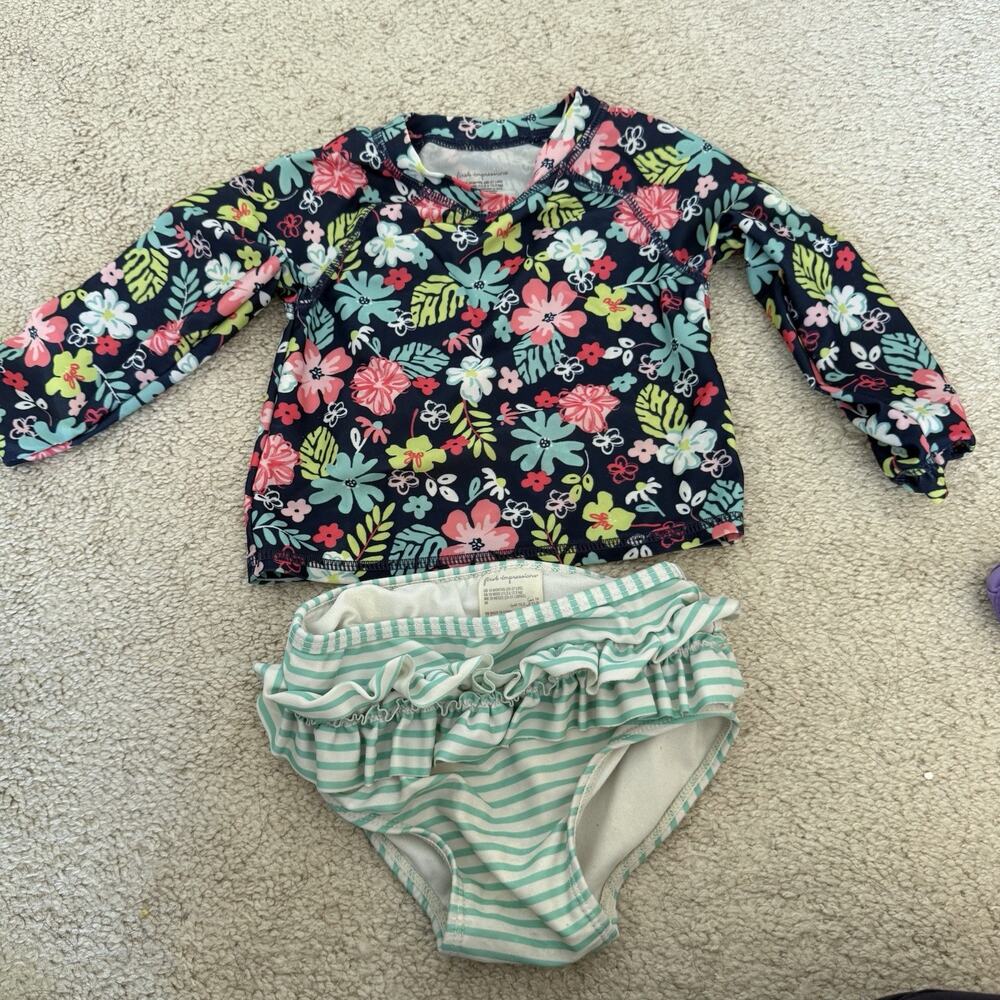 First Impressions Girls 18M 2-Pc Floral Swim Shirt & Bikini Blue Navy